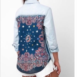Free People Bandana Denim Shirt Size Small